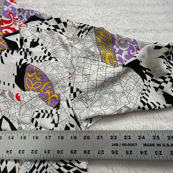 Jac Dale Women's Geometric Print Long Sleeve Collared Blouse White/Black 8 - Picture 6 of 7